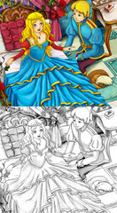 Fairy tale illustration - prince awaking princess