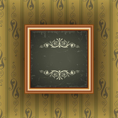 Old wallpaper with vintage frame