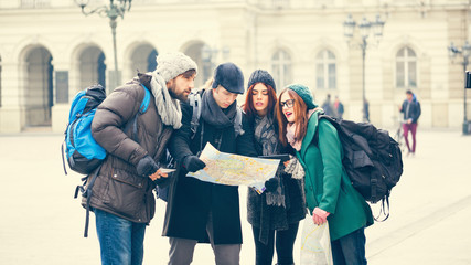 Group Of Tourists Sightseeing City