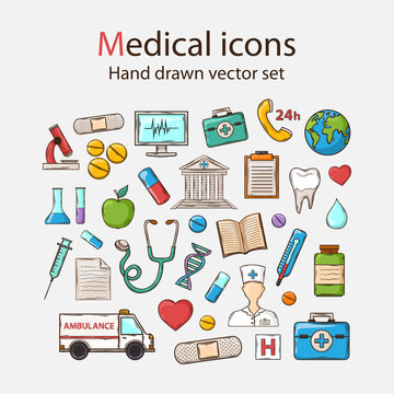 Vector Medical doddle icon set