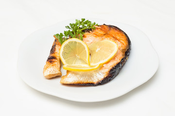 Salmone arrosto, roasted salmon steak