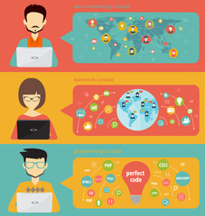 Fototapeta premium social networking, teamwork and programming, banner concept