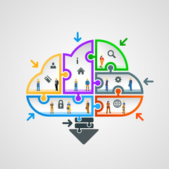 Naklejka premium Cloud information from puzzles with workers