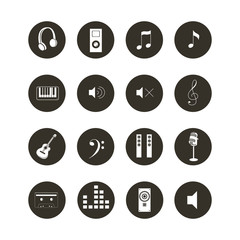 Black and White Music Related Flat Web Icon Set
