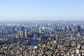 東京スカイツリー　展望回廊　地上450mから望む東京都心の街並　2015年2月　横浜みなとみらいまで見渡す