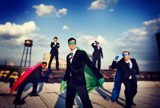 Superhero Business People Corporate Team Skyline Concept