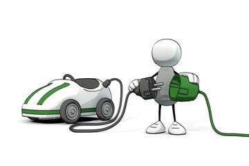 little sketchy man plugging in his electric car