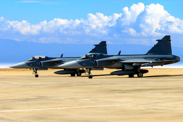 Fototapeta na wymiar fighter aircraft parked lot