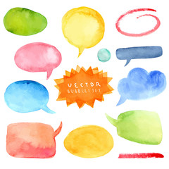 Watercolor hand drawn speech bubbles