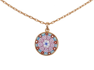 Murano glass pendant gold with chain isolated on white backgroun