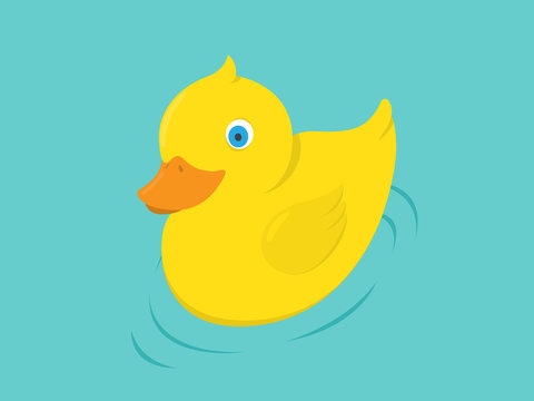 Yellow Rubber Duck, illustration in flat style