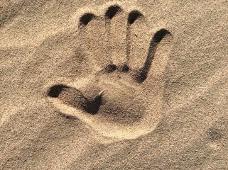 Fototapeta na wymiar Отпечаток ладони на песке