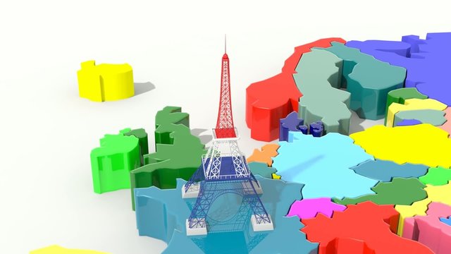 Animazione mappa Europa con torre Eiffel colori Francia