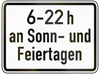 German traffic sign additional panel to specify the meaning of other signs: From 6:00 to 22:00 on Sundays and public holidays