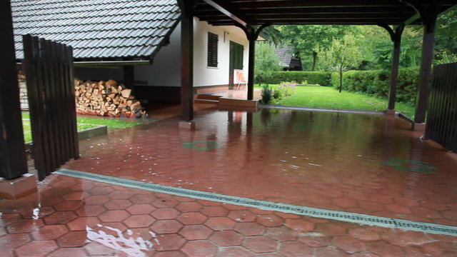Moving scene of a house during the flood