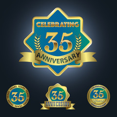 Celebrating 35 Years Anniversary - Blue seal with golden ribbon