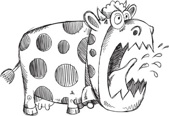 Mad Crazy Cow Sketch Vector Illustration Art