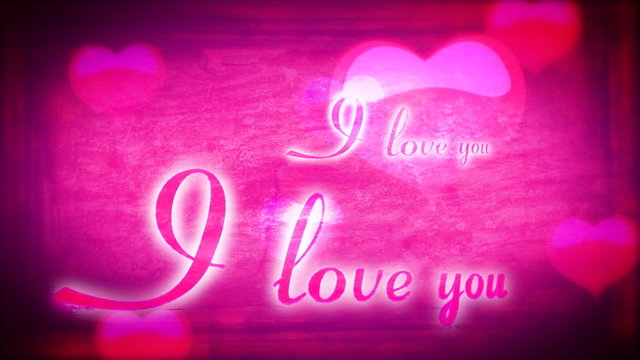 Animated inscription I love you and heart on pink background