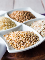 raw cereals,.buckwheat, oats, pearl barley, white rice