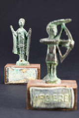 archer bronze statuette and chieftain praying with cloak and sti