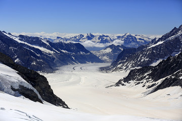 Klimawandel: Blick auf den schmelzenden Aletsch-Gletscher beim Jungfraujoch in der Schweiz