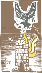 Harpy and burning tower