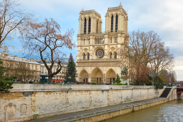 Fototapeta na wymiar Cathedral of Notre Dame de Paris at Christmas