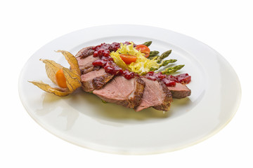DUCK BREAST with asparagus and cranberry sauce