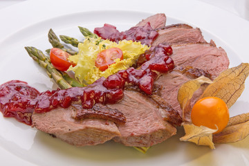 DUCK BREAST with asparagus and cranberry sauce