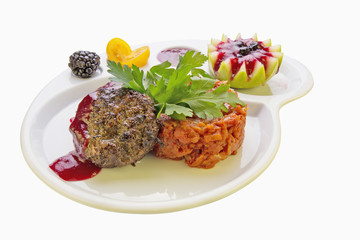 Cutlets BEAVER with braised cabbage and baked apples