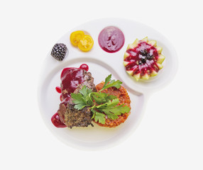 Cutlets BEAVER with braised cabbage and baked apples