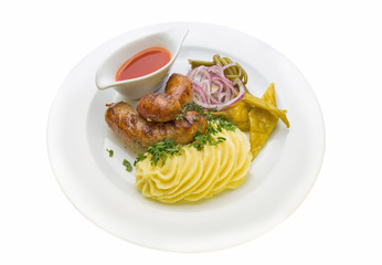  SAUSAGES OF ELK AND WILD BOAR WITH MASHED POTATOES