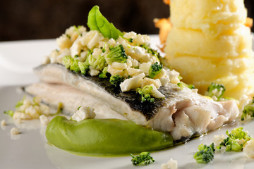 Seabass fillet with vegetable and mashed potato