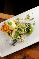 Seabass fillet with vegetable and mashed potato