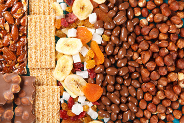 Dry fruit and chocolate sweets mix