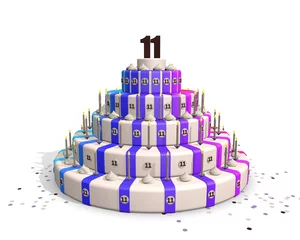 Deurstickers vrolijke taart met cijfer 11 © emieldelange
