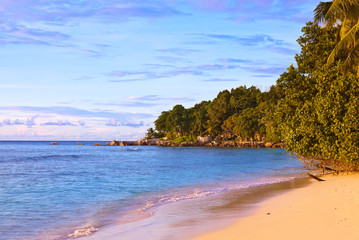 Sunset on tropical beach - Seychelles
