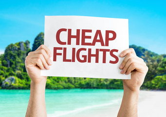 Cheap Flights card with a beach background