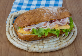 Ciabatta with cheese and bacon