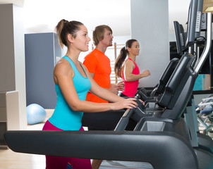 Gym treadmill group running indoor