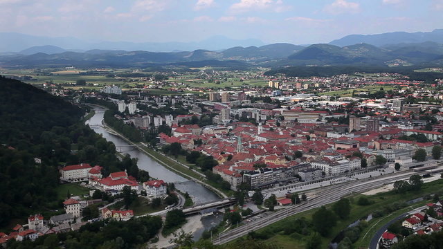 Panoramic shot of Celje with the river