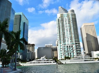 Miami Downtown with docked Yachts