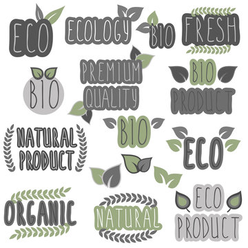 Collection of eco and bio labels, badges. Ecology theme.