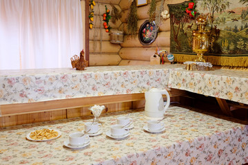 Five white cup on the table