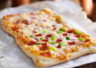homemade baked pizza on parchment paper