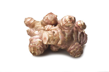 Jerusalem artichoke, topinambur close up on the white
