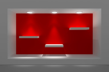 Empty storefront or podium with lighting and a big window