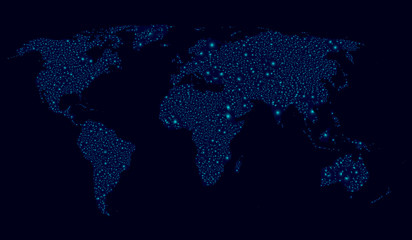 Vector world map illustration on dark blue background
