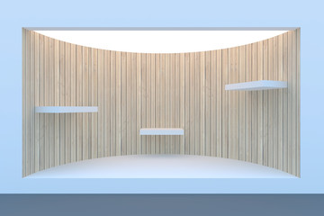 Empty storefront or podium with lighting and a big window