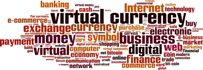 Obraz premium Virtual currency word cloud concept. Vector illustration